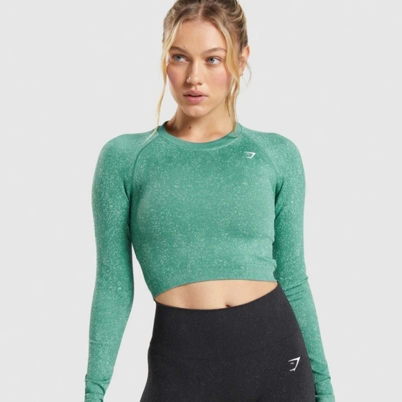 Gymshark adapt fleck green camo crop long sleeve top - Picture 1 of 12